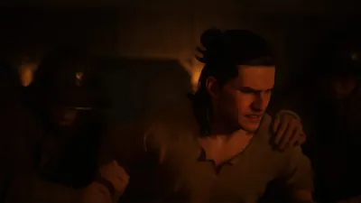Coen grabbed by a vampire in the dark in The Blood of Dawnwalker